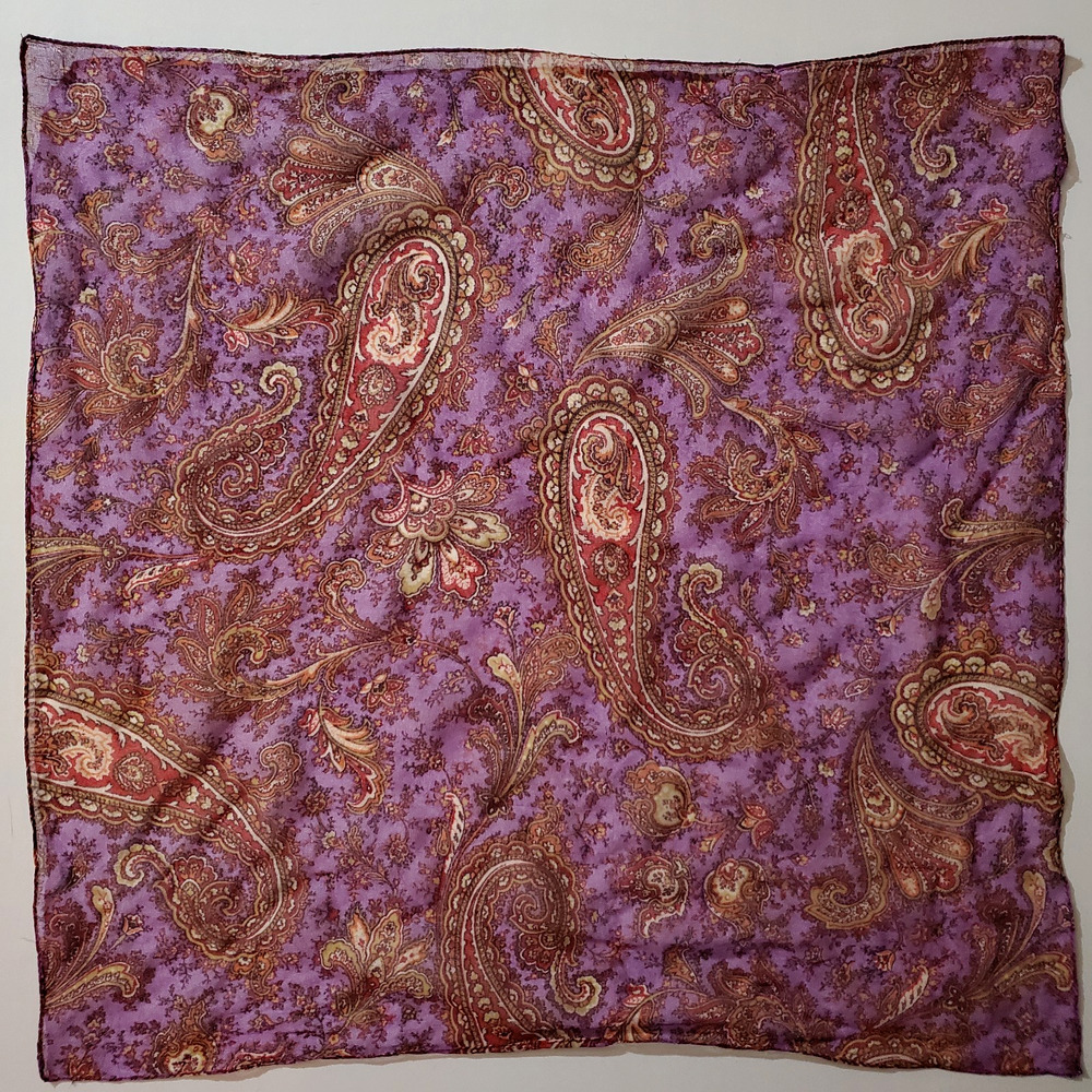 Vintage Paisley Square Silk Scarf 16"x16" Purple Red Gold Boho Retro